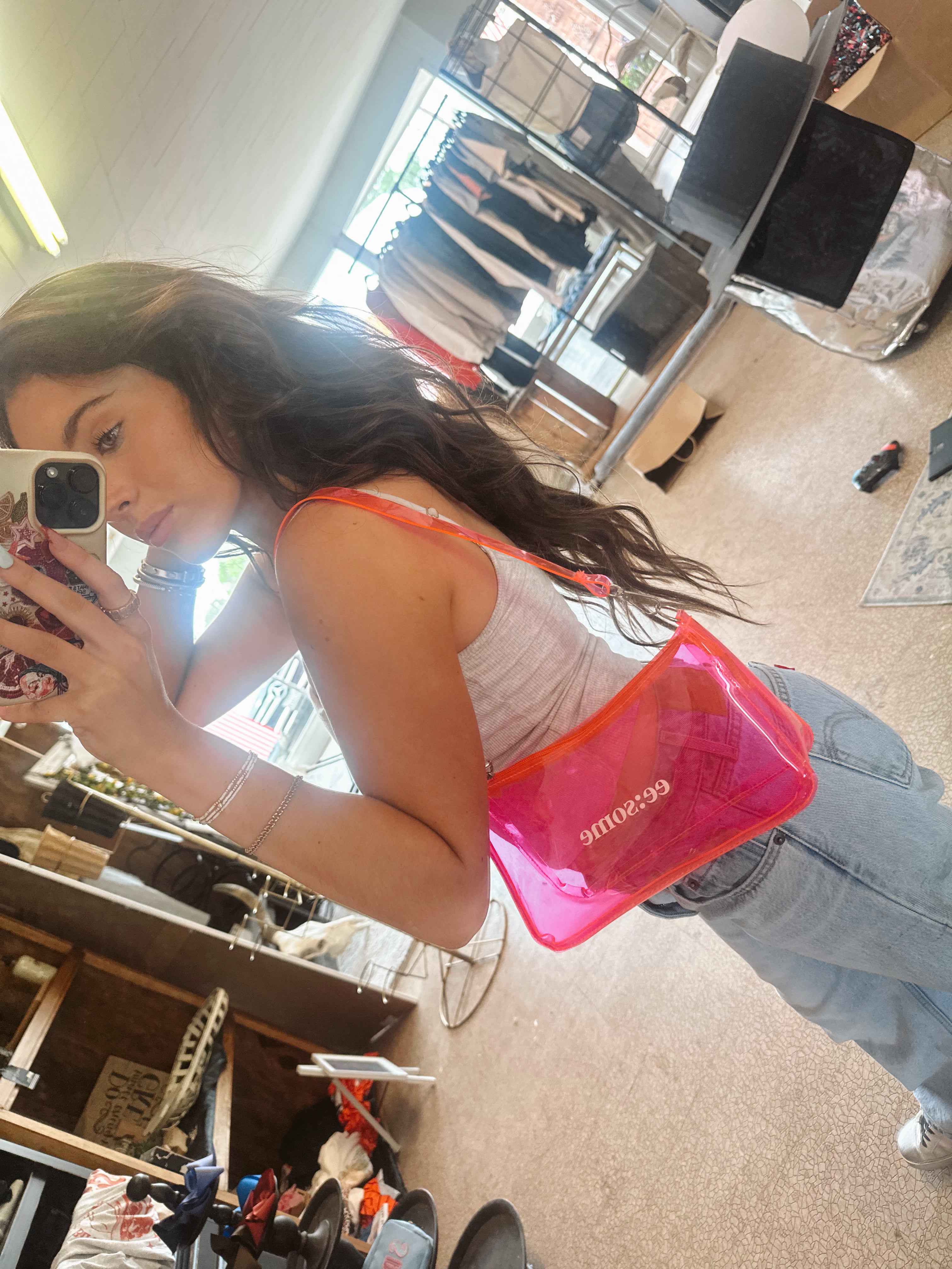On the go clear pink bag